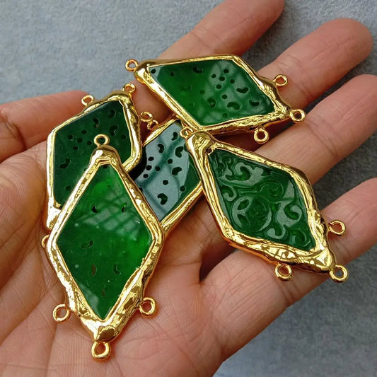 Green Jade Rhombus Charms-ToShay.org