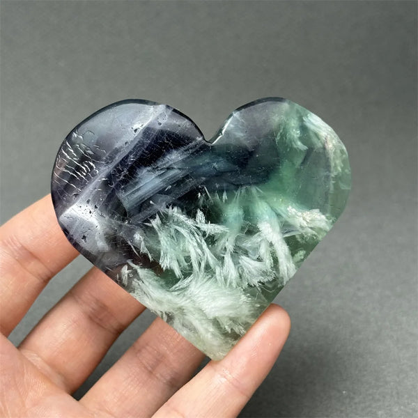 Green Feather Fluorite Heart-ToShay.org