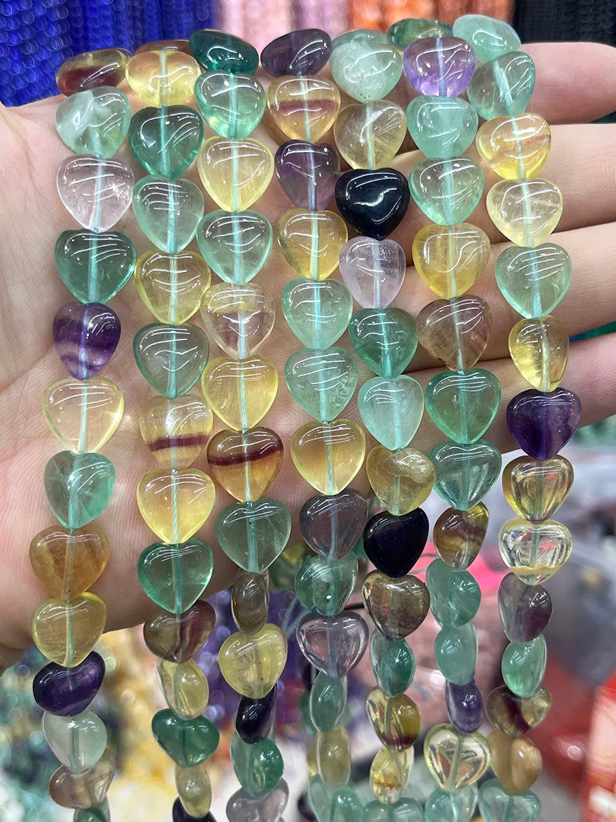 Rainbow Fluorite Heart Beads-ToShay.org