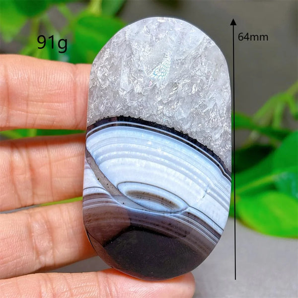 Black Silk Agate Palm Stone-ToShay.org