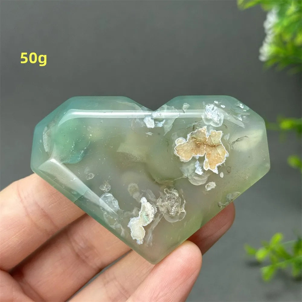 Green Cherry Blossom Agate Heart-ToShay.org