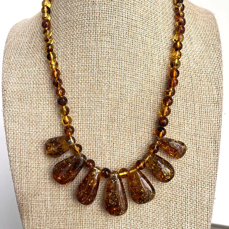 Yellow Amber Bead Necklace-ToShay.org