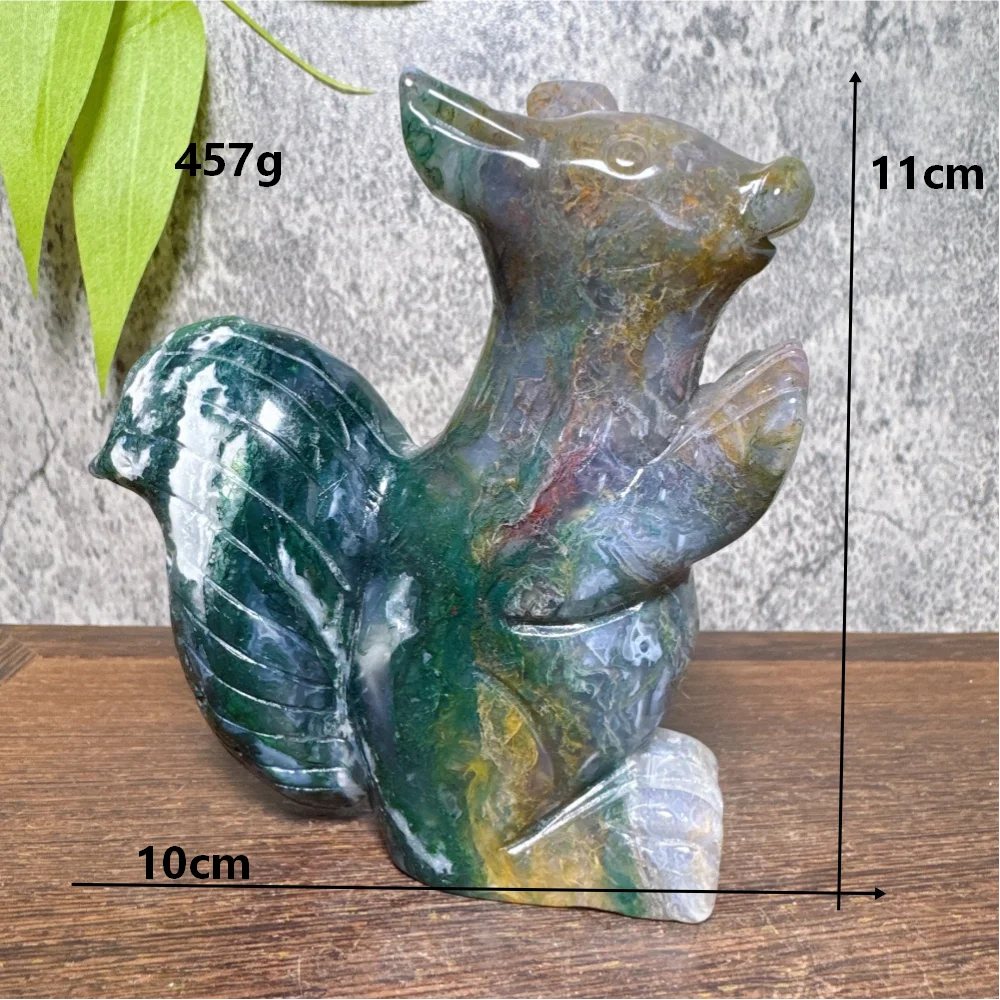 Natural Ocean Jasper Moss Agate Squirrel Carving Healing Stone Tabletop Ornament Reiki Energy Healing Home Decor Gift-ToShay.org