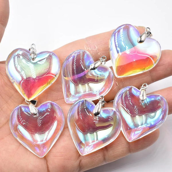 Mixed Glass Heart Pendants-ToShay.org