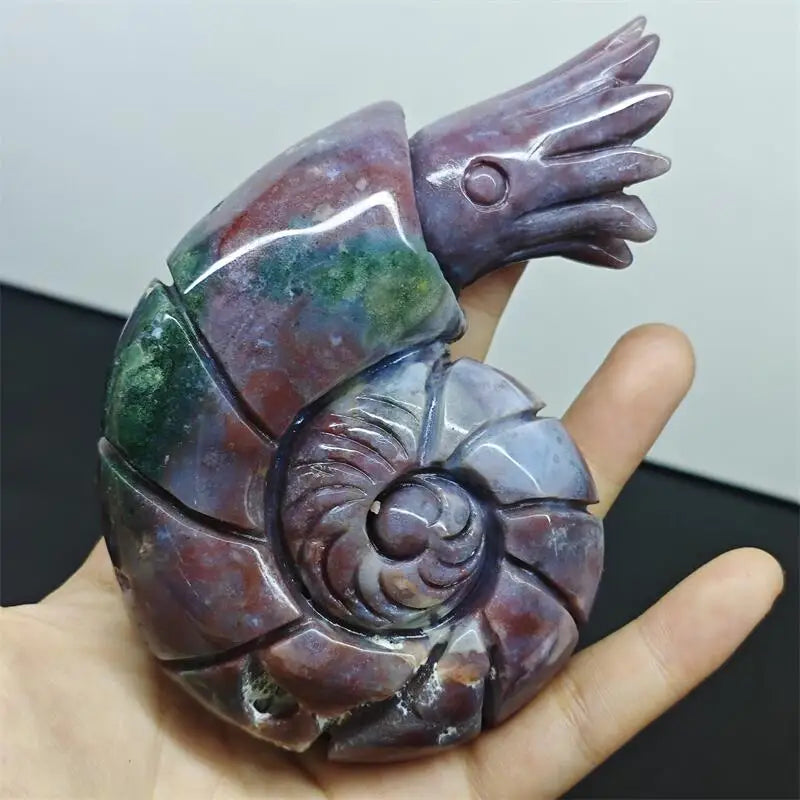 Natural Ocean Jasper Snail Conch Carving Figurine Polished Fengshui Gemstones Sculpture Crafts Gift 1PCS-ToShay.org