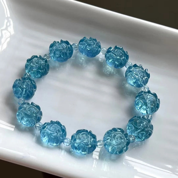 Blue Aquamarine Flower Bracelet-ToShay.org