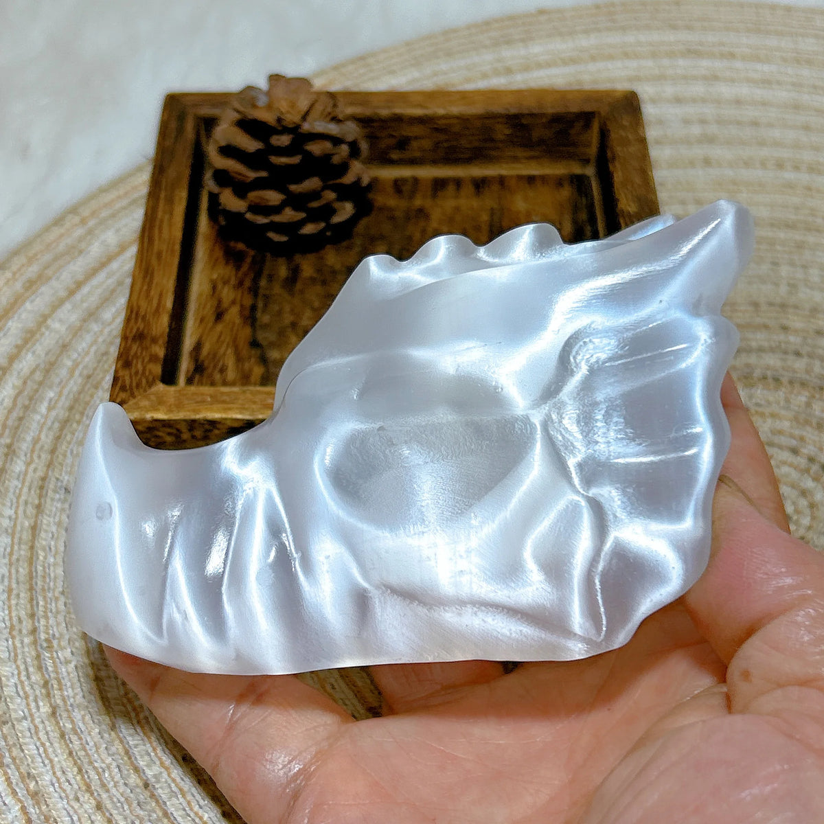 White Selenite Dragon Head-ToShay.org