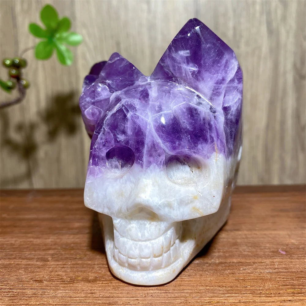 Natural Unique Big Amethyts Cluster Skull Carving Quartz Stone Halloween Decoration Minerals Craft Gifts Energy Healing Gift-ToShay.org