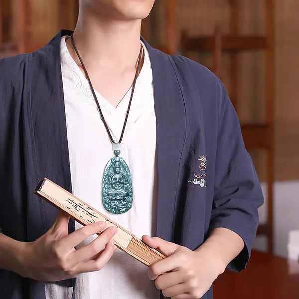 Blue Jade Kwan-Yin Pendant-ToShay.org