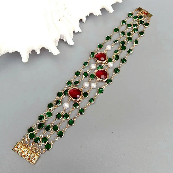 Green Crystal Pearl Bracelet-ToShay.org