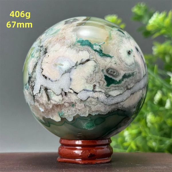 Green Cherry Blossom Agate Ball-ToShay.org