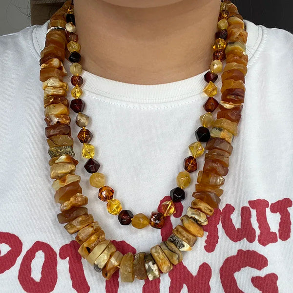 Yellow Amber Bead Necklace-ToShay.org