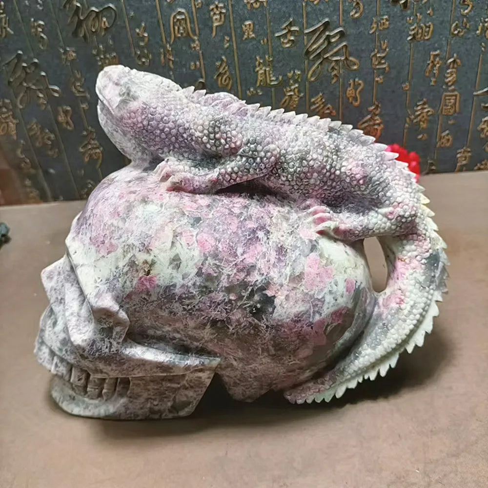 Pink Tourmaline Lizard Skull,-ToShay.org