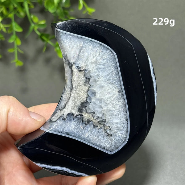 Natural Gemstone Black Agate Moon-Shaped Mineral Specimen Reiki Therapy Energy Collection Jiapin Home Decoration Gift-ToShay.org