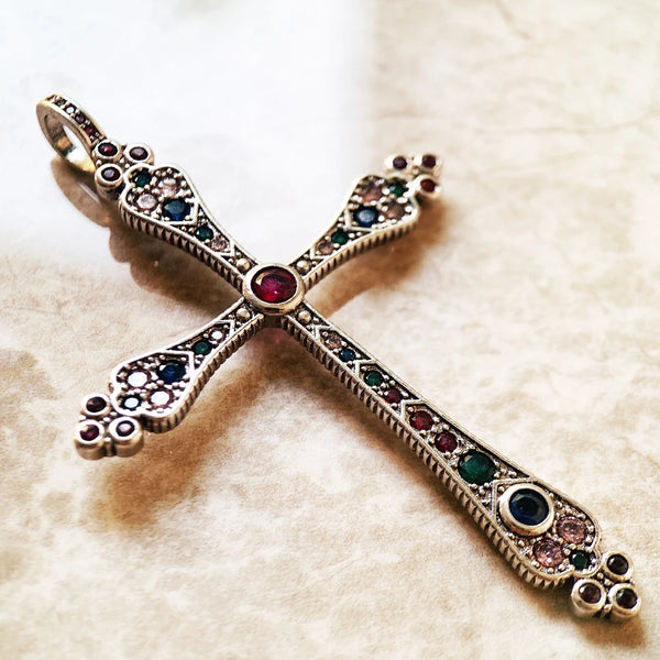 Silver Jewel Cross Pendant-ToShay.org