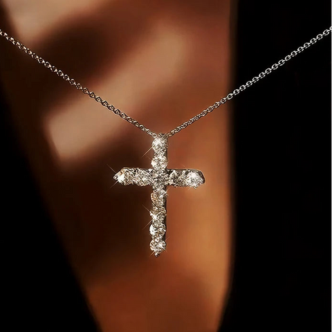 Silver Diamond Cross Pendant-ToShay.org