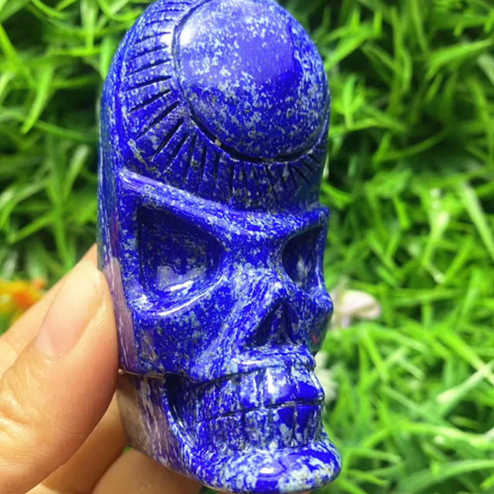 Natural quartz crystal cyanite hand carved feather skull chakra home decor-ToShay.org