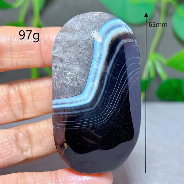 Black Silk Agate Palm Stone-ToShay.org