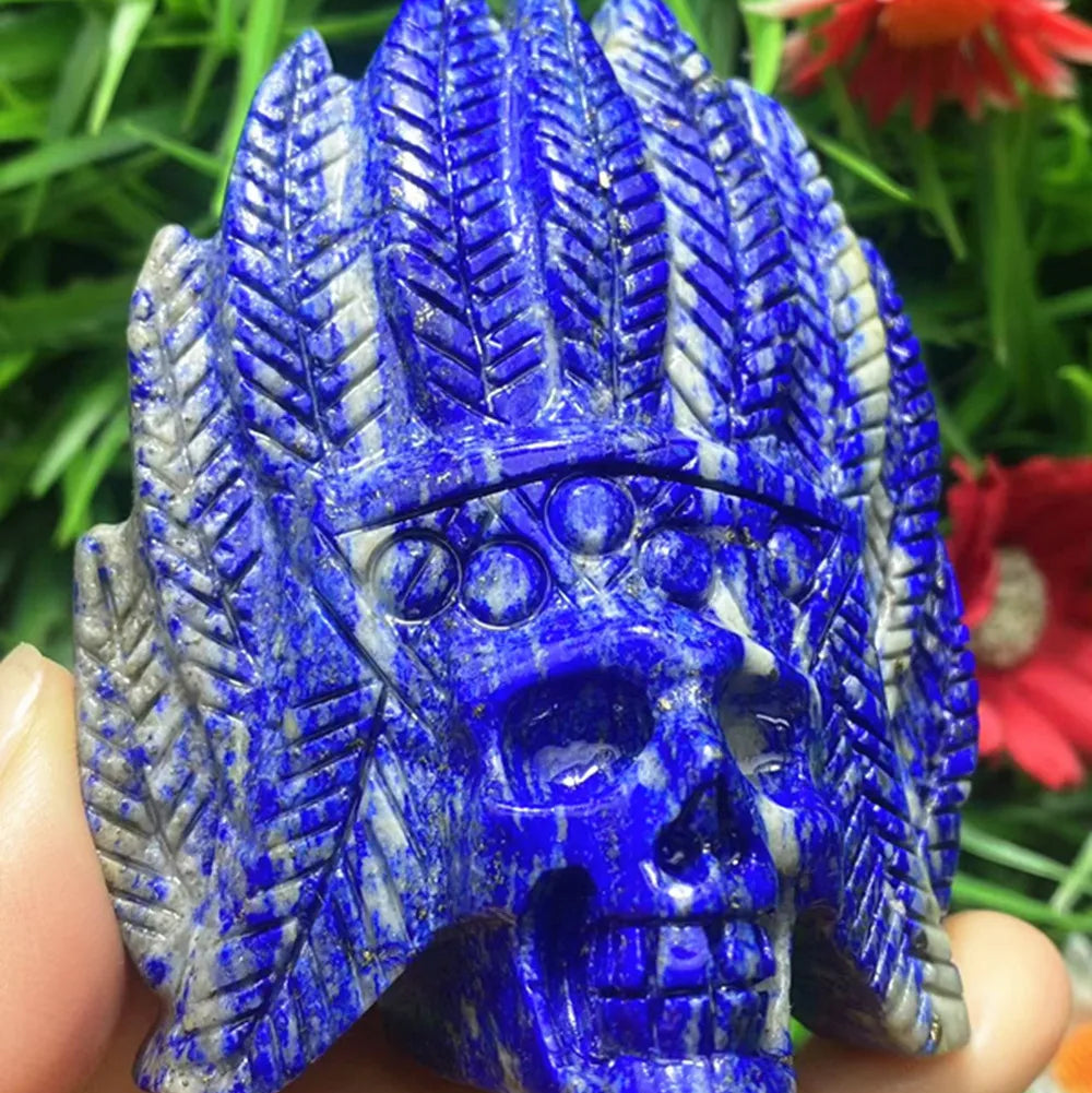 Natural quartz crystal cyanite hand carved feather skull chakra home decor-ToShay.org