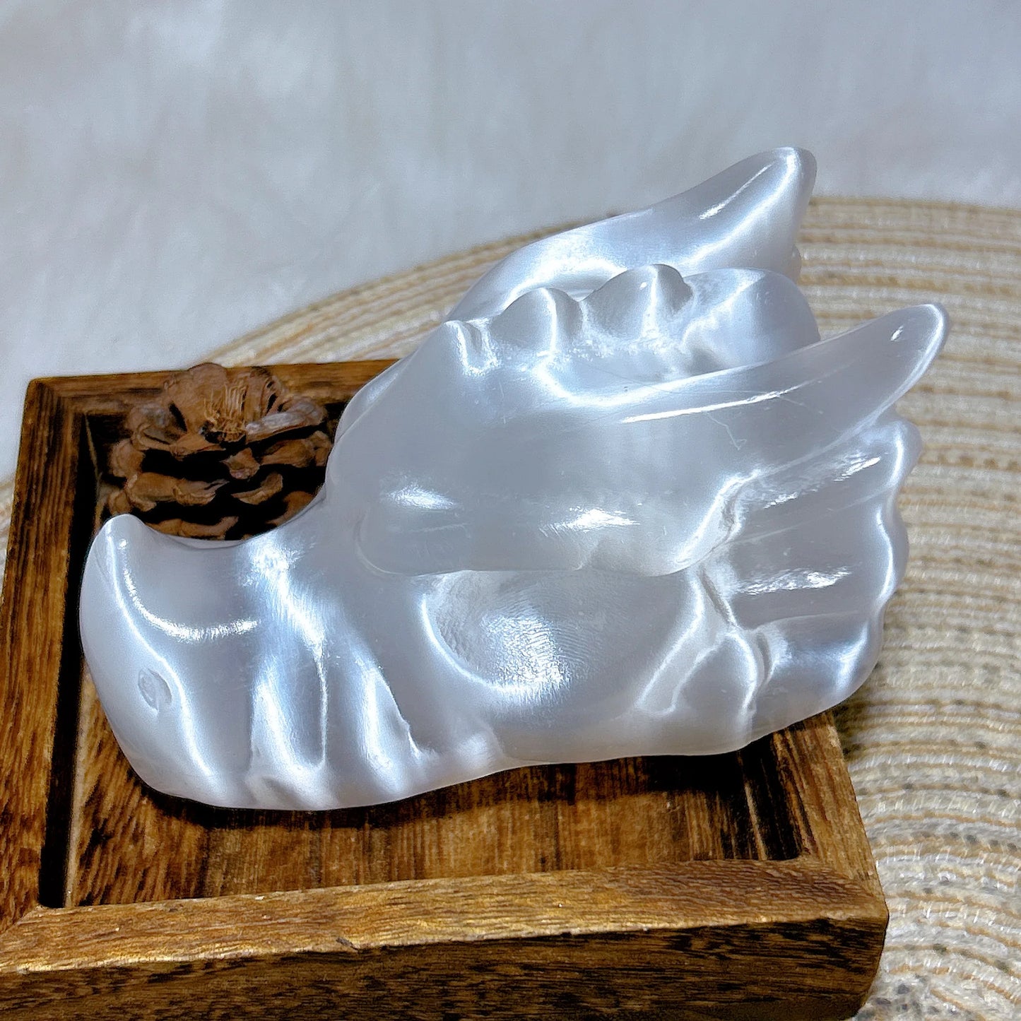 White Selenite Dragon Skull-ToShay.org