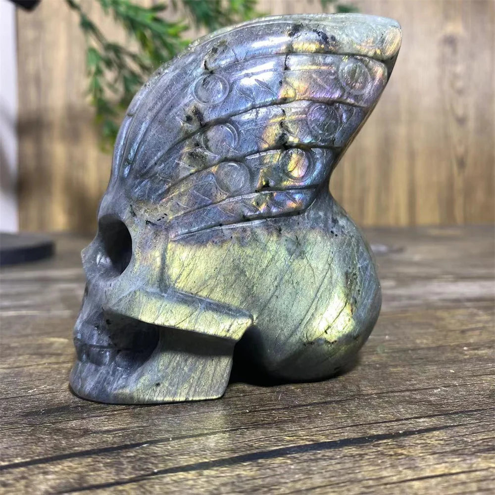 Crystal Natural Labradorite Skull Carving Healing Stone Reiki Gemstones Quartz Minerals Beauty Home Decoration Aquarium-ToShay.org