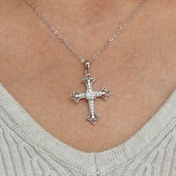 Silver Diamond Cross Pendant-ToShay.org