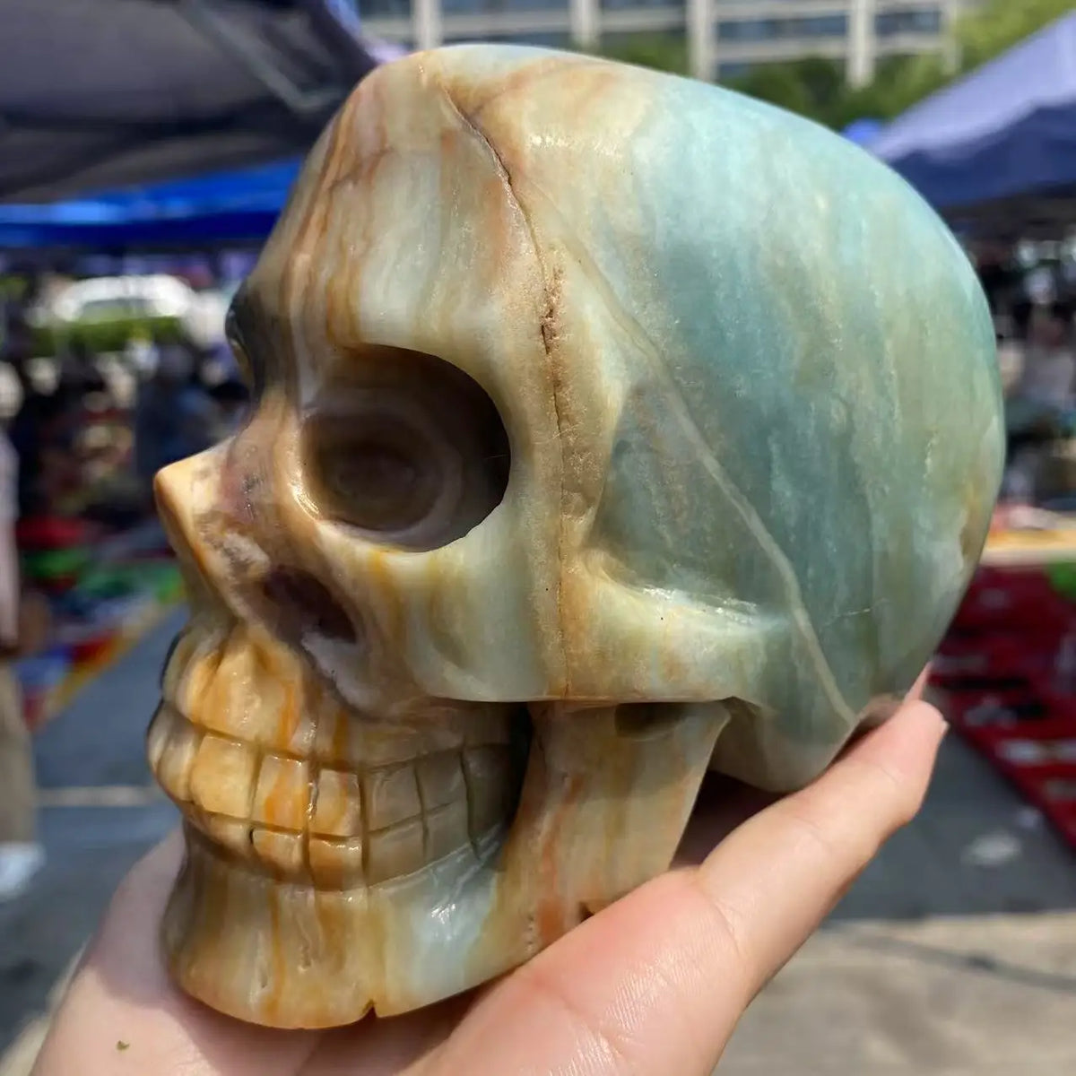 Natural Sky Blue Crystal Skull, Energy Gemstone, Spiritual Healing, Gift, Home Office Decoration, Demagnetization, Divination-ToShay.org