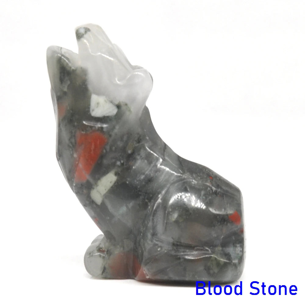 2" Wolf Statue Natural Stone Carved Figure Room Ornament Healing Crystal Reiki Animal Figurine Home Office Desktop Decoration-ToShay.org