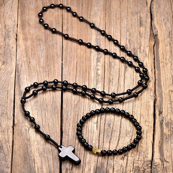 Black Agate Rosary Beads-ToShay.org