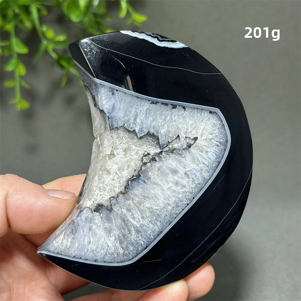 Natural Gemstone Black Agate Moon-Shaped Mineral Specimen Reiki Therapy Energy Collection Jiapin Home Decoration Gift-ToShay.org