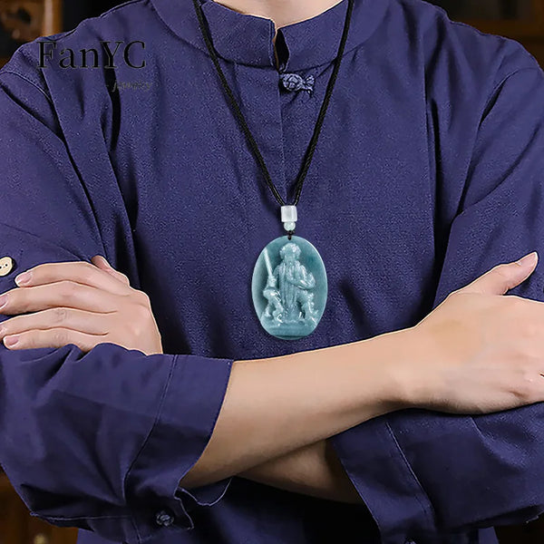 Blue Jadeite Buddha Pendant-ToShay.org