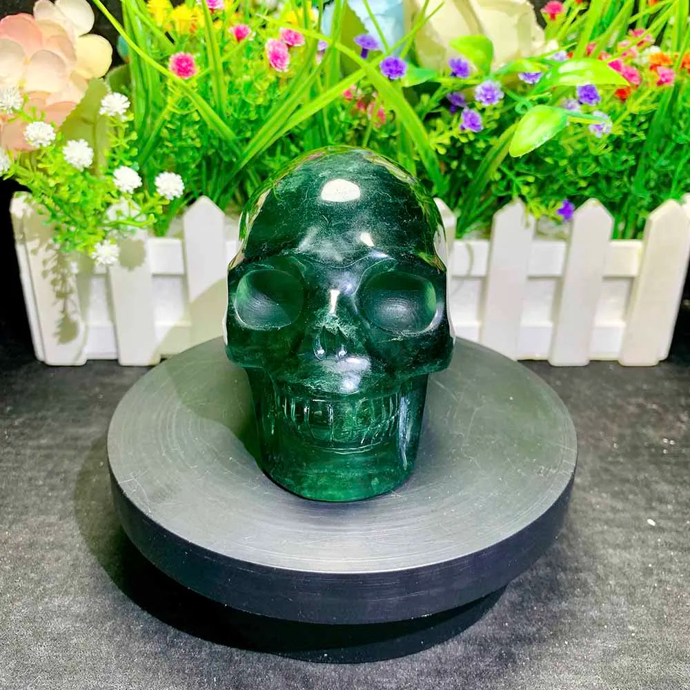 1PC Natural Green Fluorite Skull Energy Divination Crystal Carving Meditation Healing Furniture Decoration Collection Festival-ToShay.org