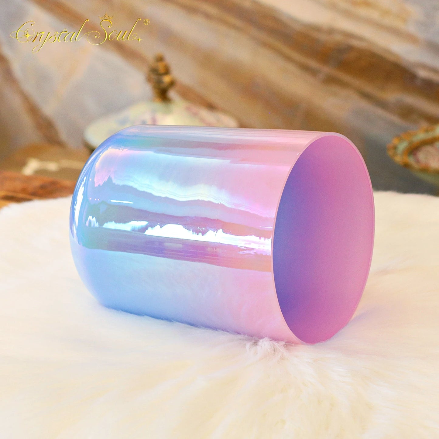 CrystalSoul 432Hz Pink Ocean Powder Blue Gradient Clear Alchemy Crystal Bowl with Accessories-ToShay.org