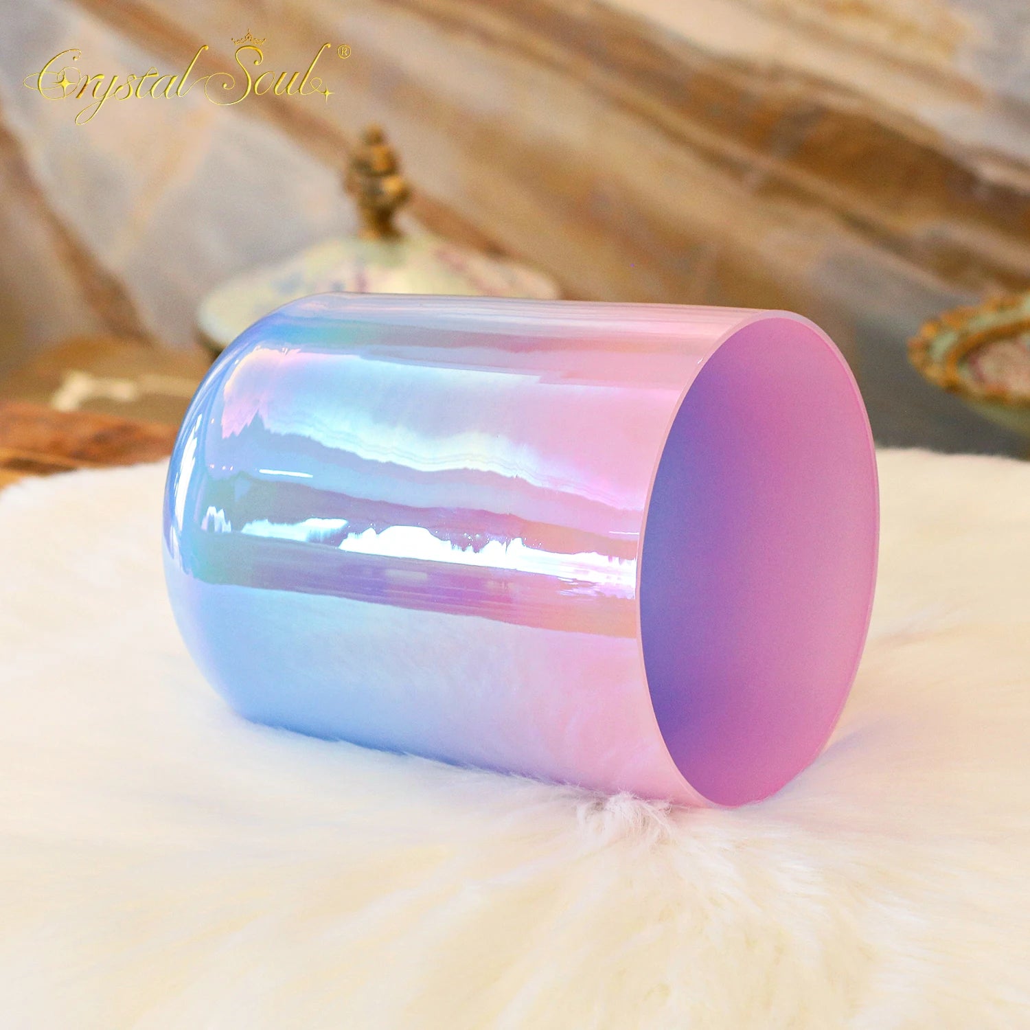 CrystalSoul 432Hz Pink Ocean Powder Blue Gradient Clear Alchemy Crystal Bowl with Accessories-ToShay.org