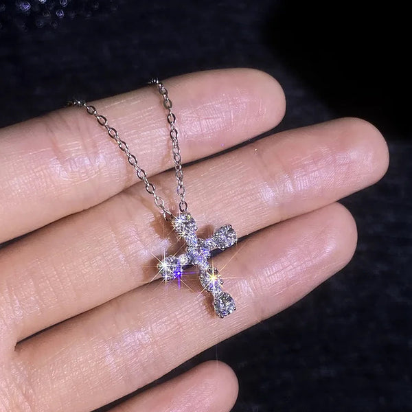 Silver Diamond Cross Necklace-ToShay.org
