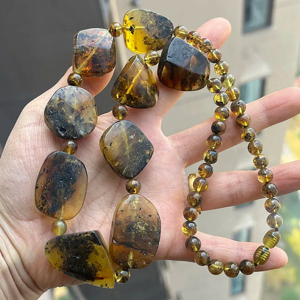 Yellow Amber Bead Necklace-ToShay.org