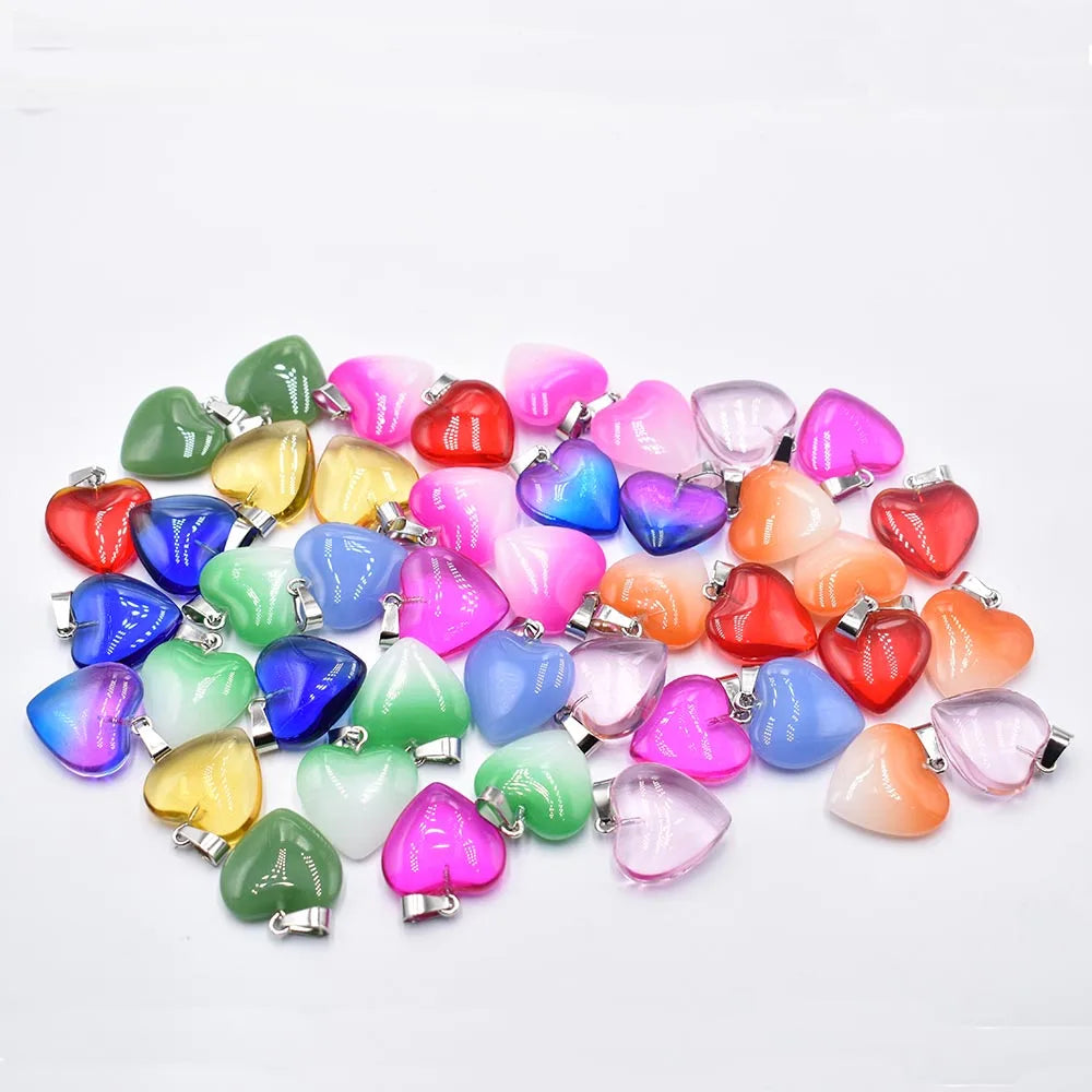 Mixed Glass Crystal Heart Pendants-ToShay.org