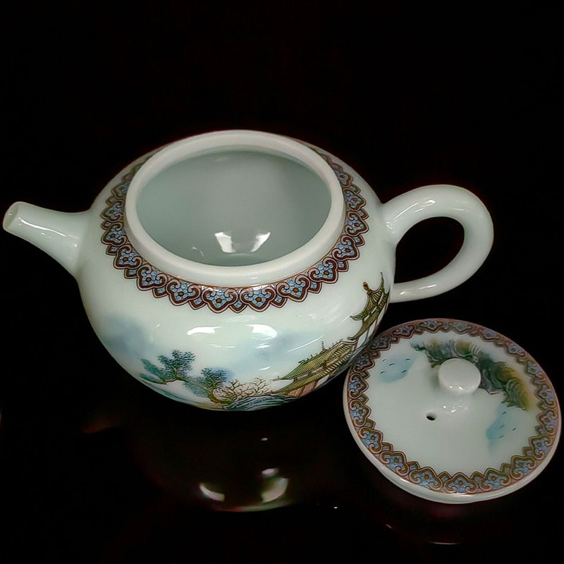 Glazed Porcelain Landscape Tea Pot-ToShay.org