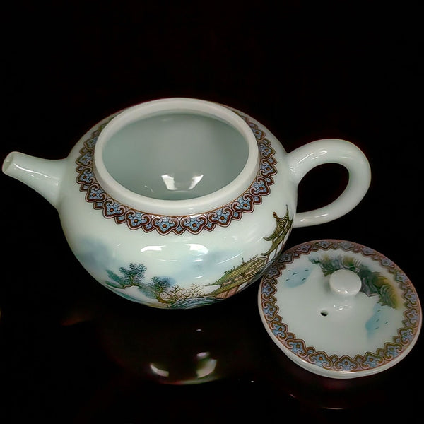 Glazed Porcelain Landscape Tea Pot-ToShay.org