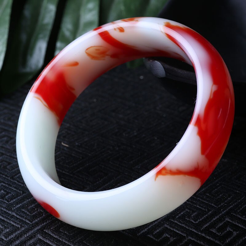 Red White Jade Bangle-ToShay.org