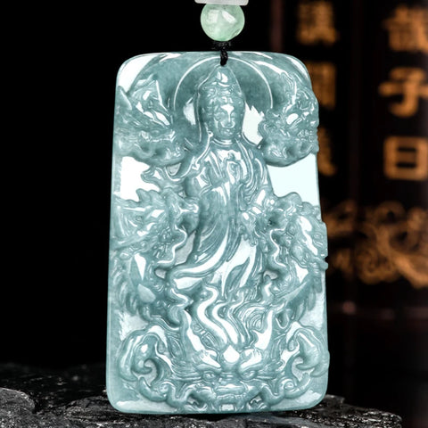 Blue Jade Guanyin Pendant-ToShay.org