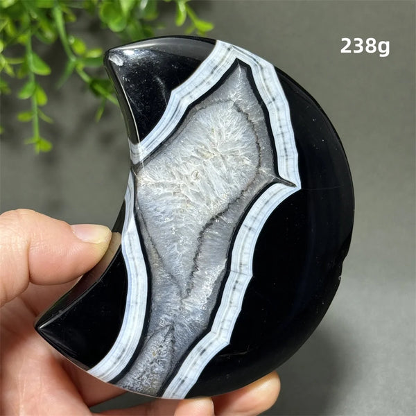 Natural Gemstone Black Agate Moon-Shaped Mineral Specimen Reiki Therapy Energy Collection Jiapin Home Decoration Gift-ToShay.org