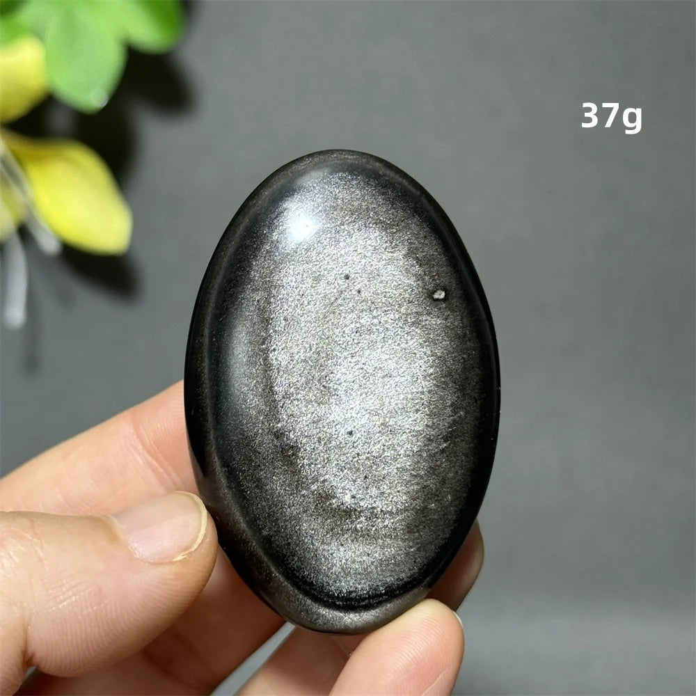 Silver Obsidian Palm Stone-ToShay.org