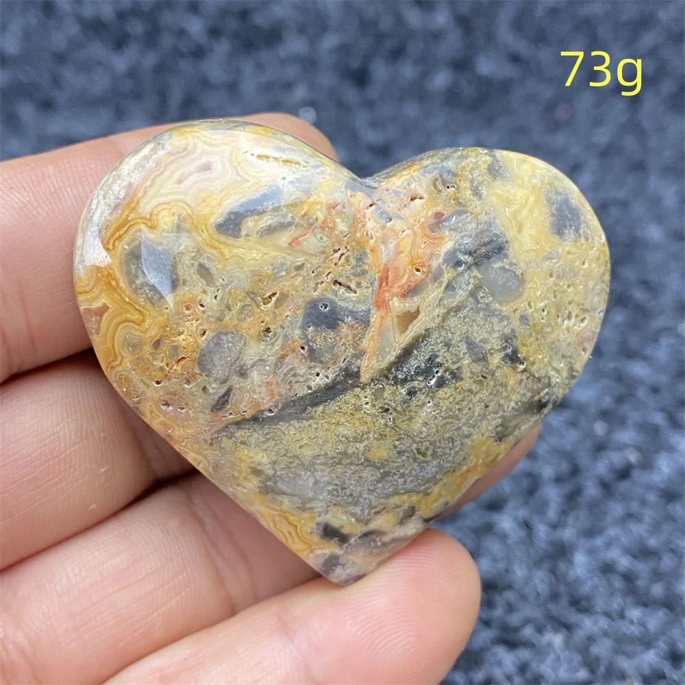 Yellow Crazy Agate Hearts-ToShay.org