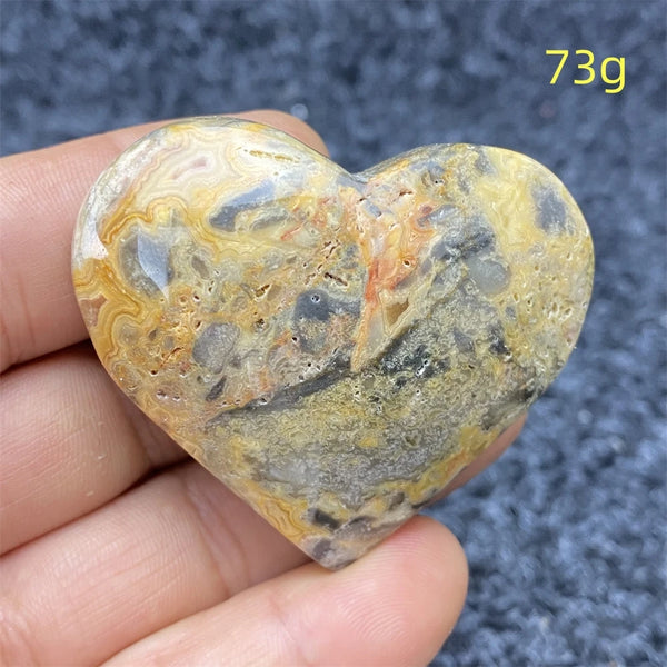 Yellow Crazy Agate Hearts-ToShay.org