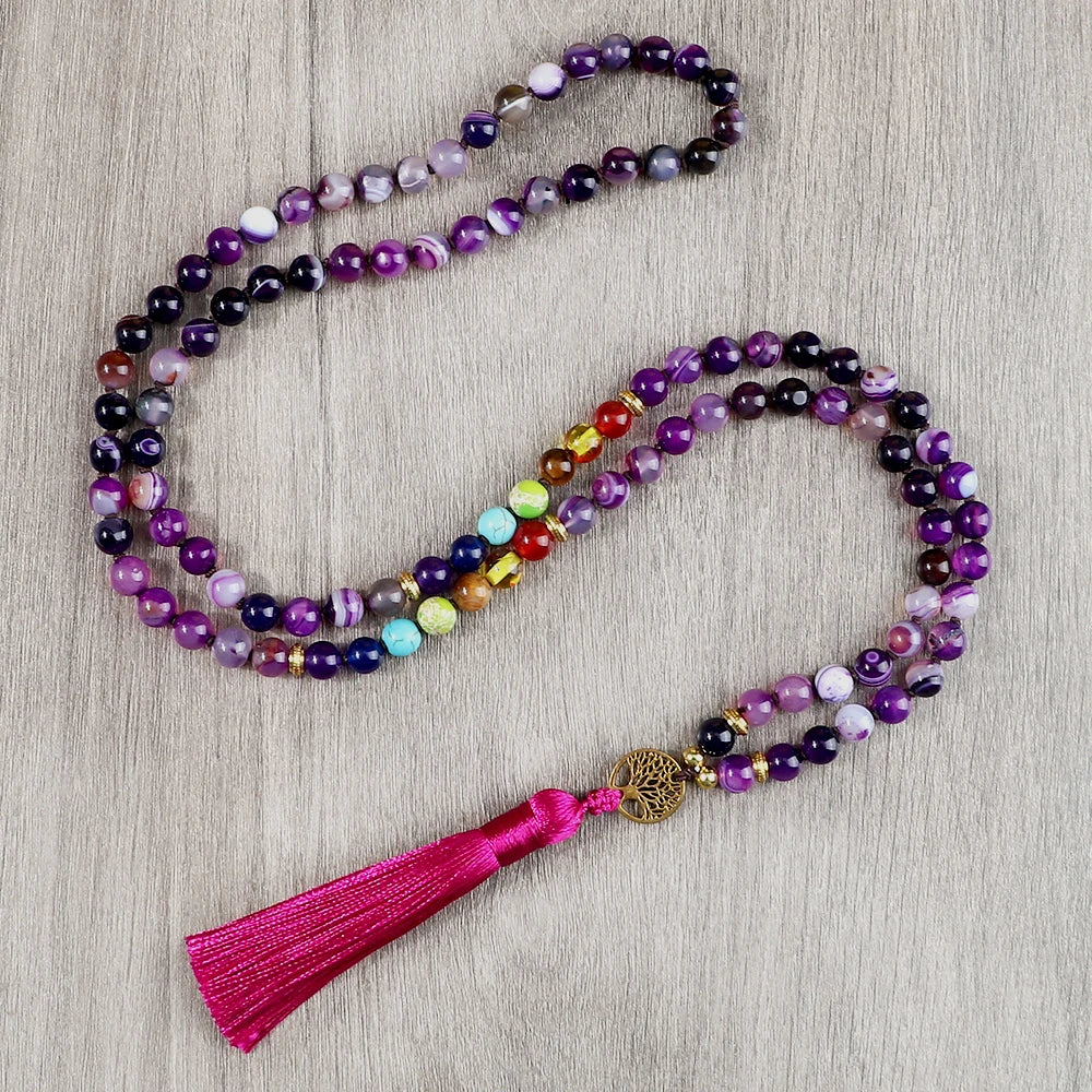 Purple Stripe Agate Mala Beads-ToShay.org