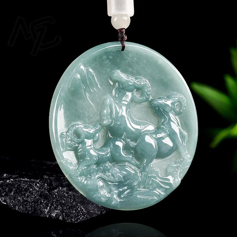 Blue Jade Ram Pendant-ToShay.org