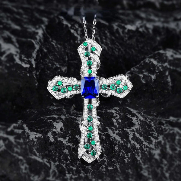 Sapphire Diamond Cross Pendant-ToShay.org