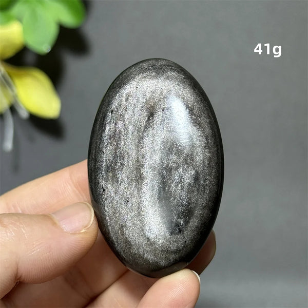 Silver Obsidian Palm Stone-ToShay.org