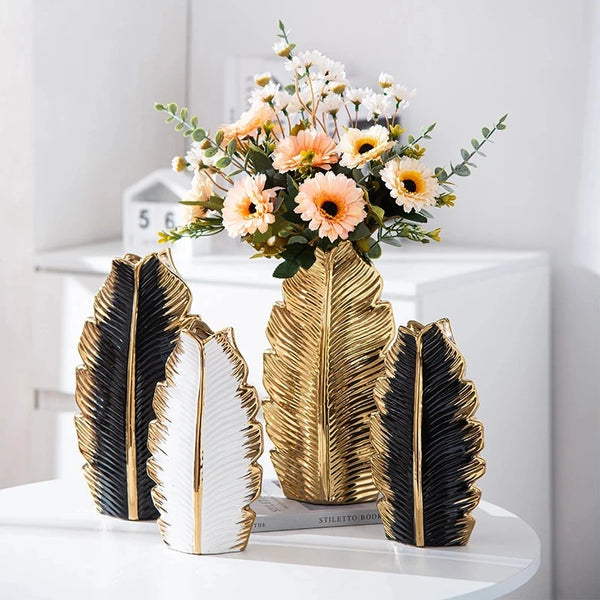 Black Gold Leaf Vase-ToShay.org